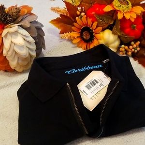 Never Worn- Caribbean, Black Short Sleeve Zip Polo, Size XL